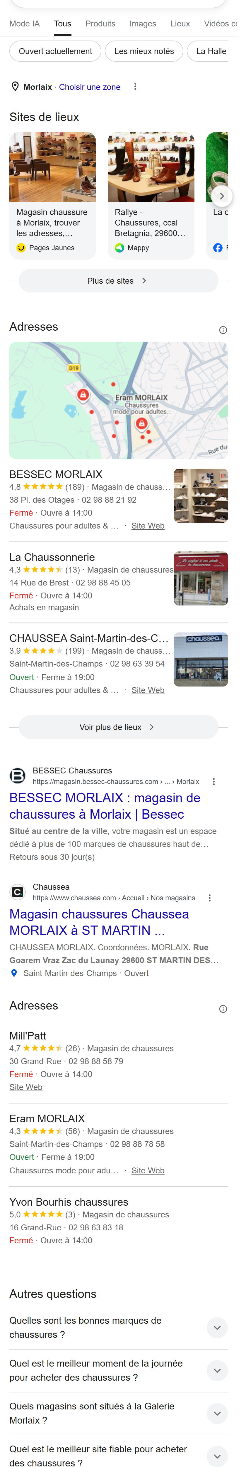 « chaussures Morlaix » — le carrousel Google Maps